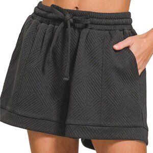 Textured Knit Jacquard Drawstring Shorts w/ Pockets